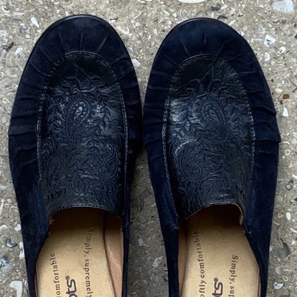 Softspots Shoes Dark Blue Leather Slide Mules Clogs Size 8N Narrow - Picture 1 of 8